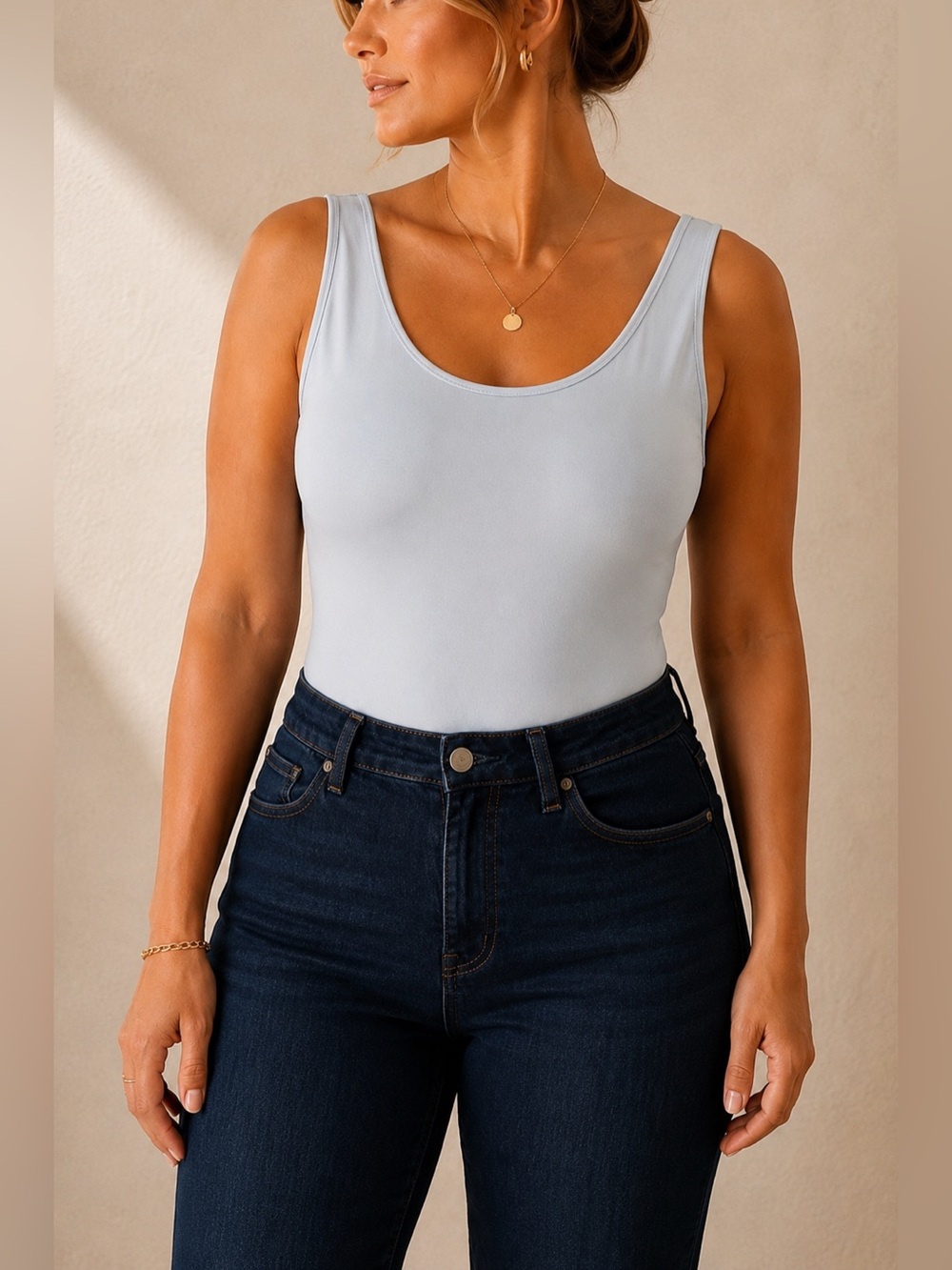 Express Body Contour Icy Blue Sleeveless Bodysuit XL Scoop Neck